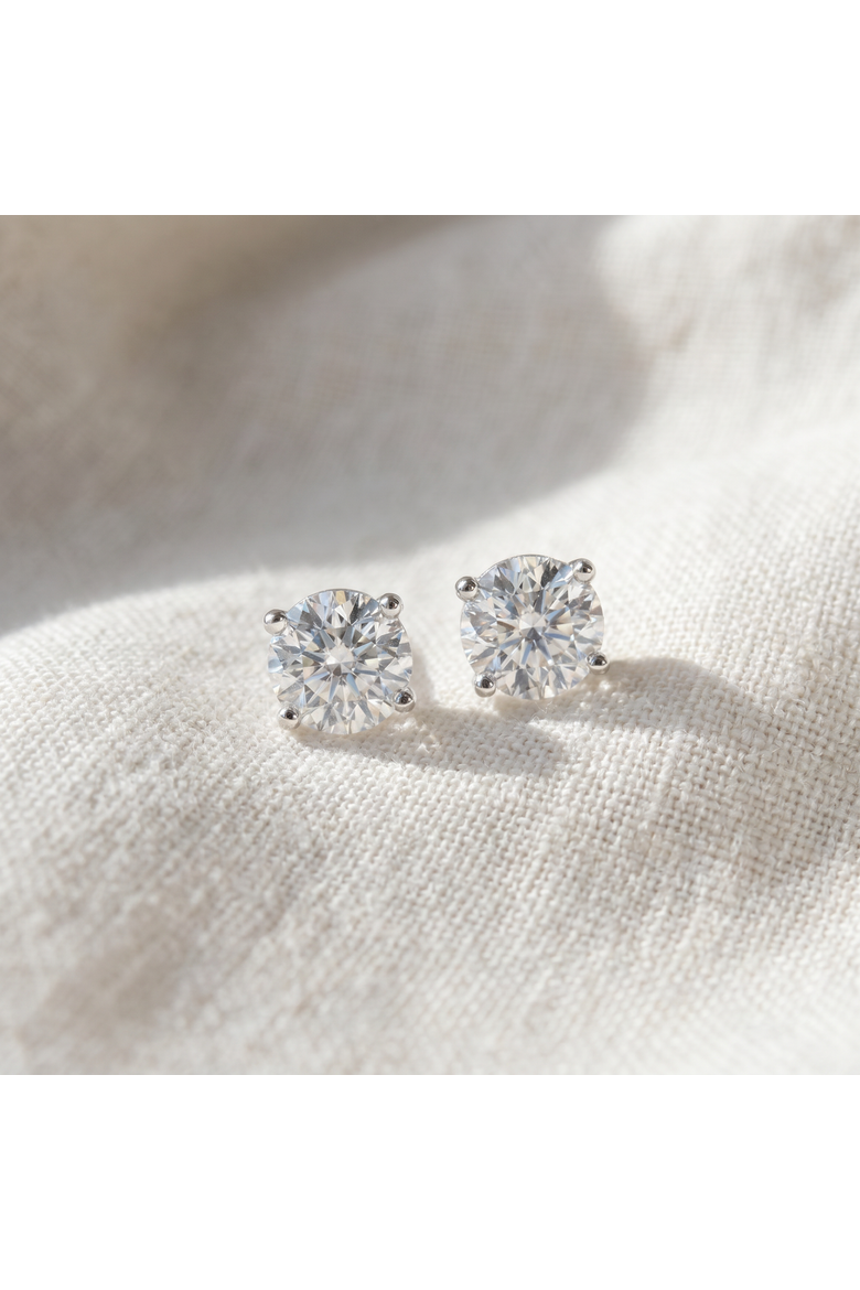 2 1/4 Ct T.W. Round Cut Diamond Studs Lab Grown 14k Gold, Alternate, color, 14K White Gold