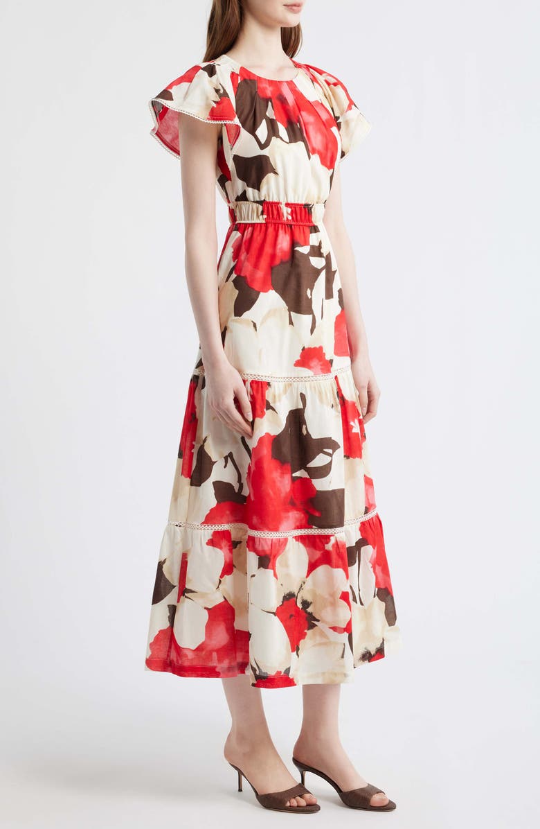 Anne Klein Floral Print Tiered Midi Dress, Alternate, color,