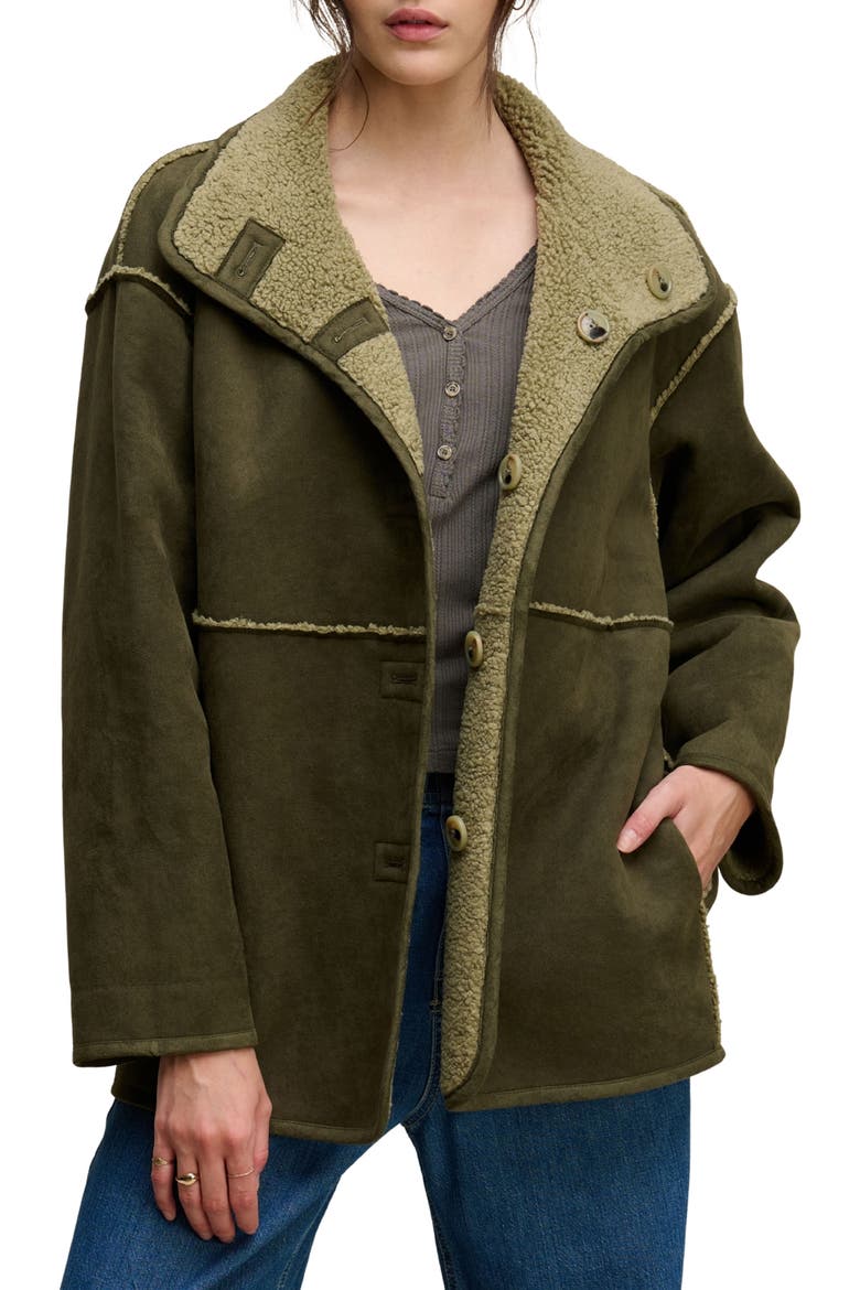 Shona Reversible Faux Shearling Jacket, Main, color, THICKT GRN