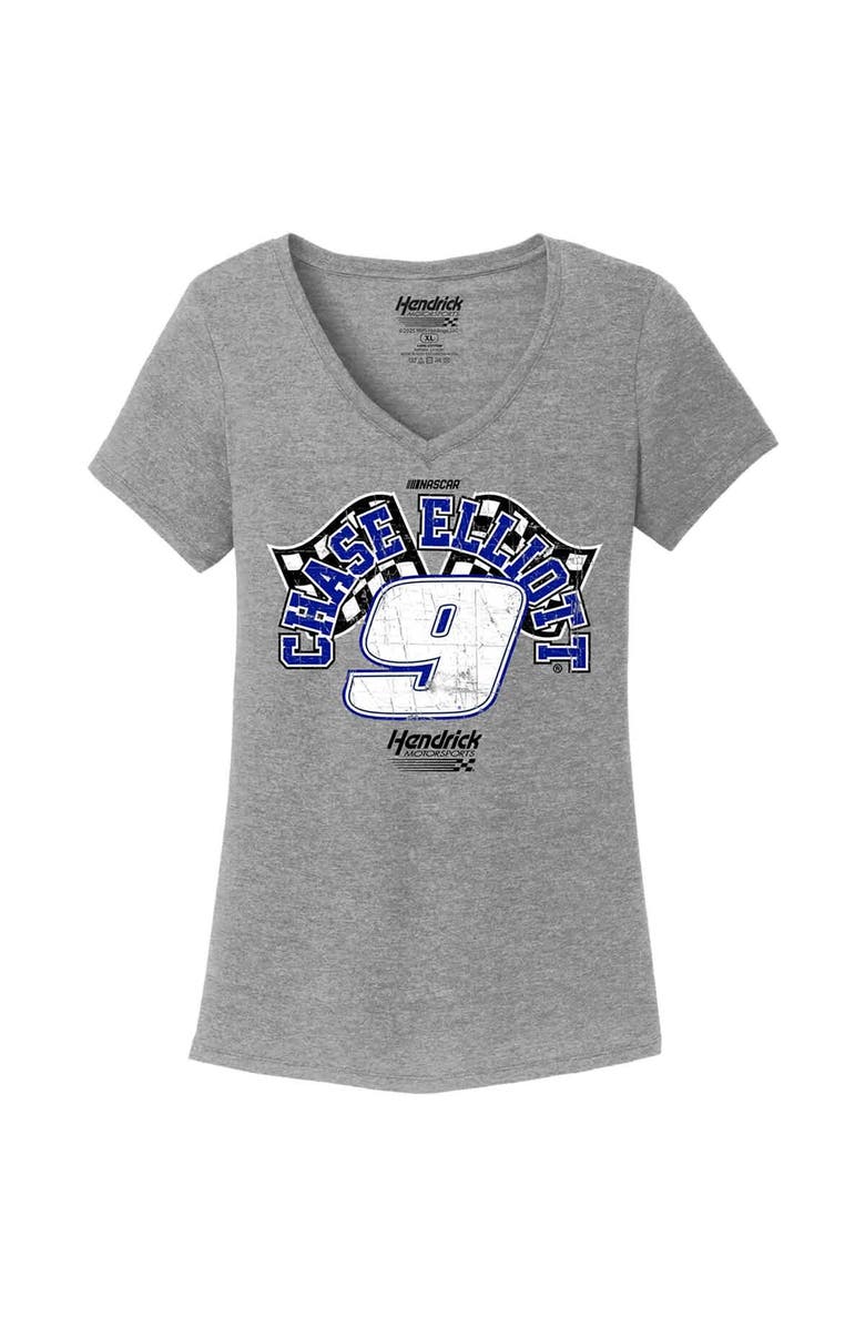 HENDRICK MOTORSPORTS TEAM COLLECTION Women's Hendrick Motorsports Team Collection Heather Gray Chase Elliott Name & Number V-Neck T-Shirt, Alternate, color, Heather Gray