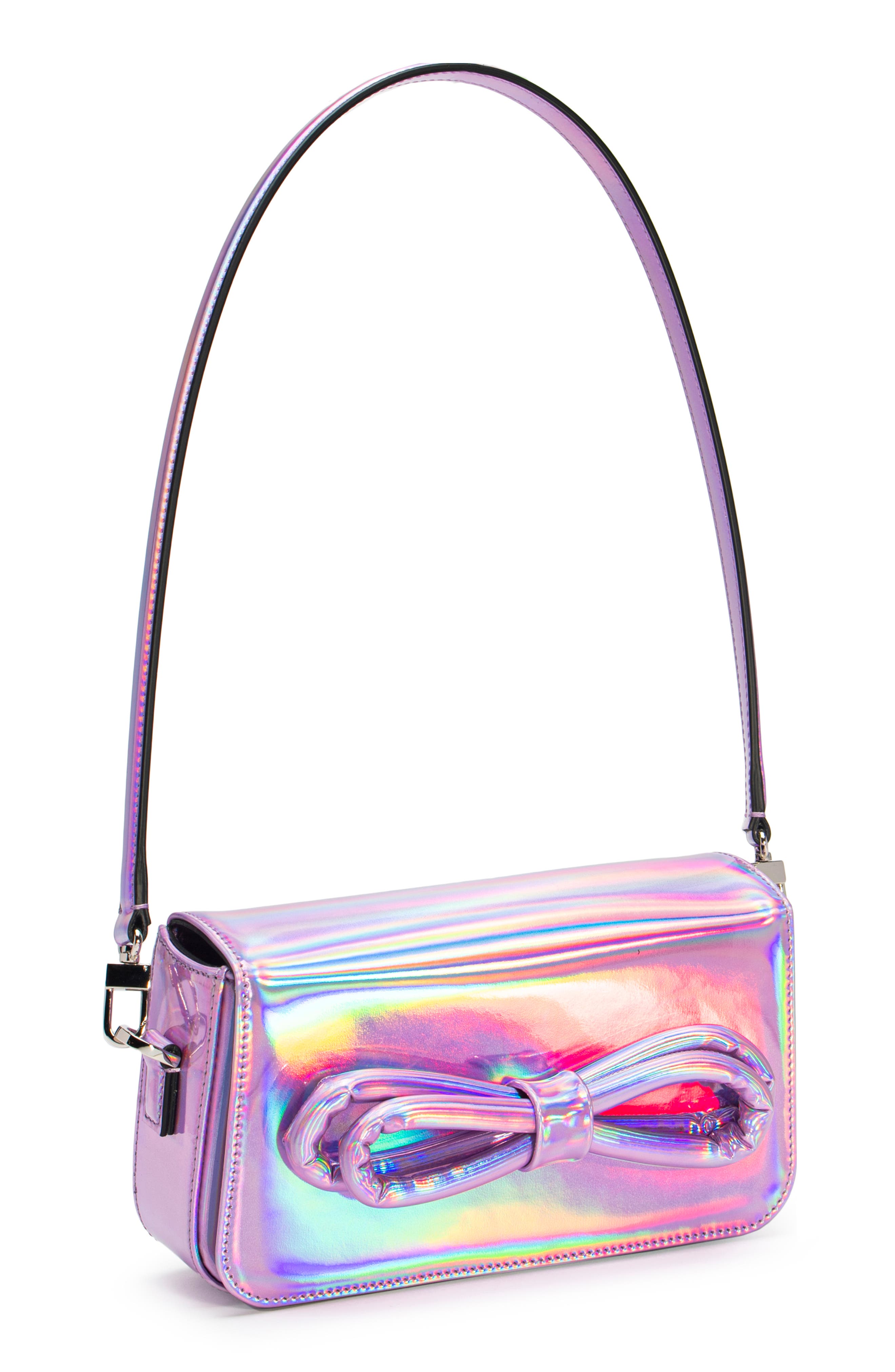 Puffer Bow Iridescent Leather Shoulder Bag, Alternate, color, PINK IRIDESCENT