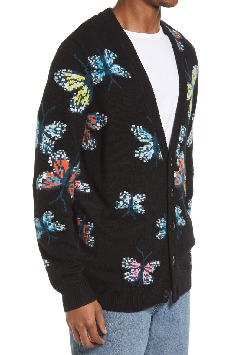 Cristina Martinez Gender Inclusive Varsity Cardigan, Alternate, color, BLACK BUTTERFLY BEAUTY