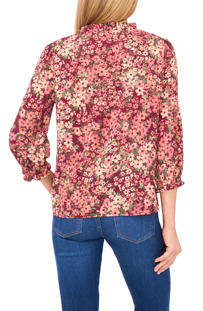 CeCe Flower Print Three-Quarter Sleeve Button-Up Shirt, Alternate, color, 