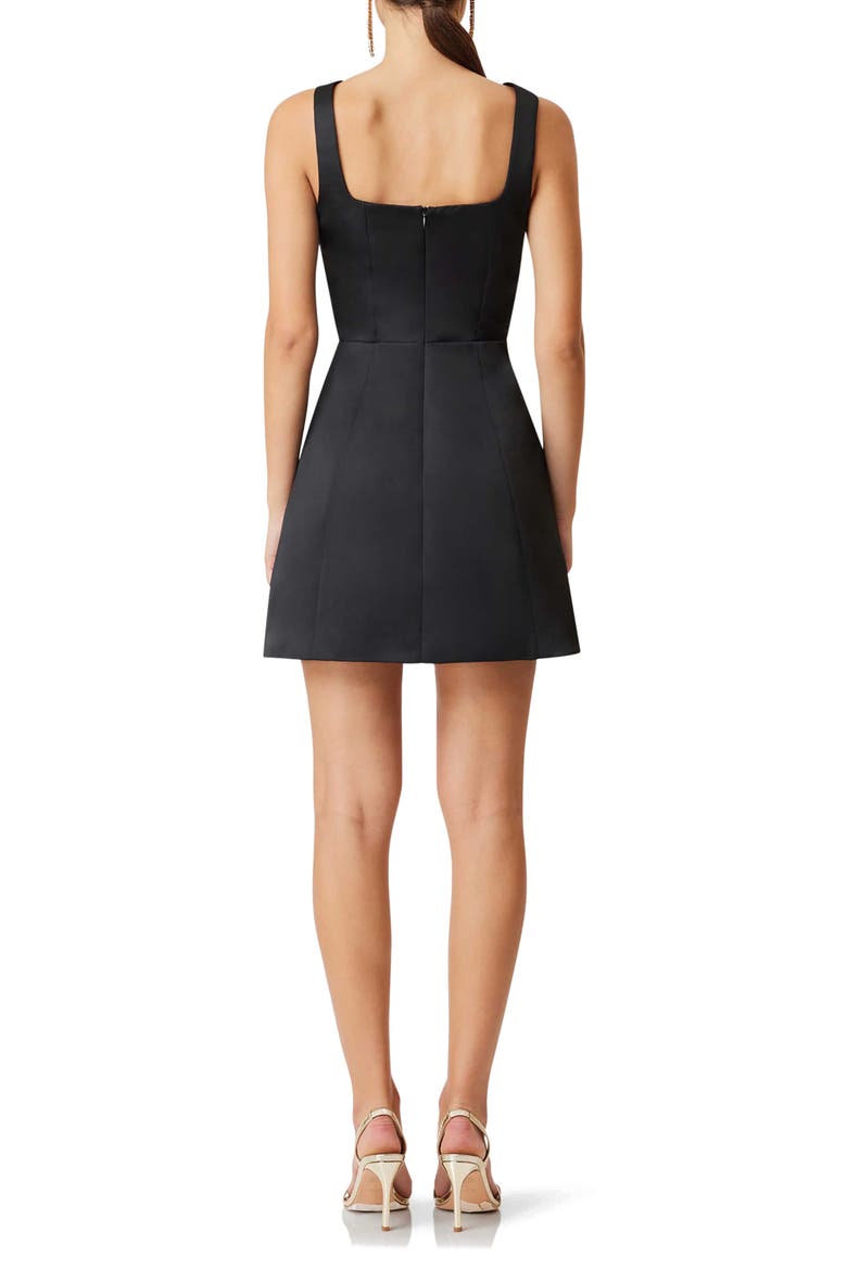 Amelie Square Neck Duchesse Satin Cocktail Minidress, Alternate, color, BLACK