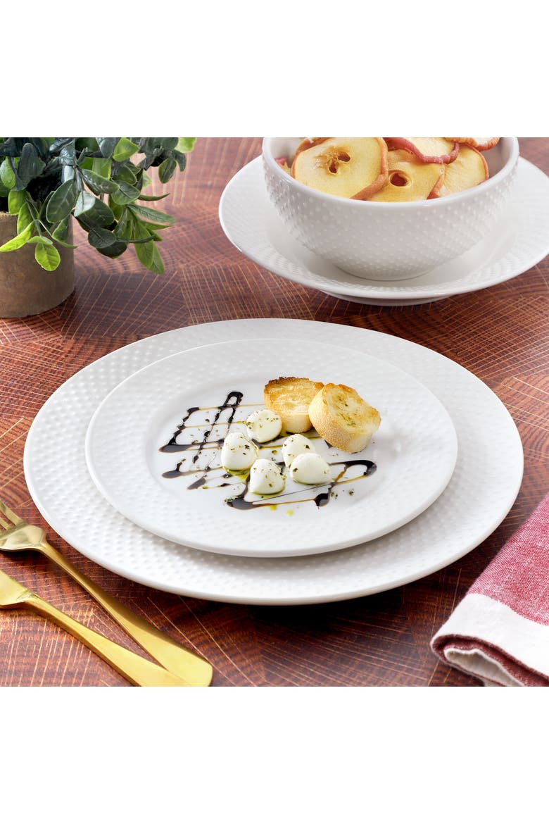 Kim 16 Piece Double Bowl Porcelain Dinnerware Set, Alternate, color, White