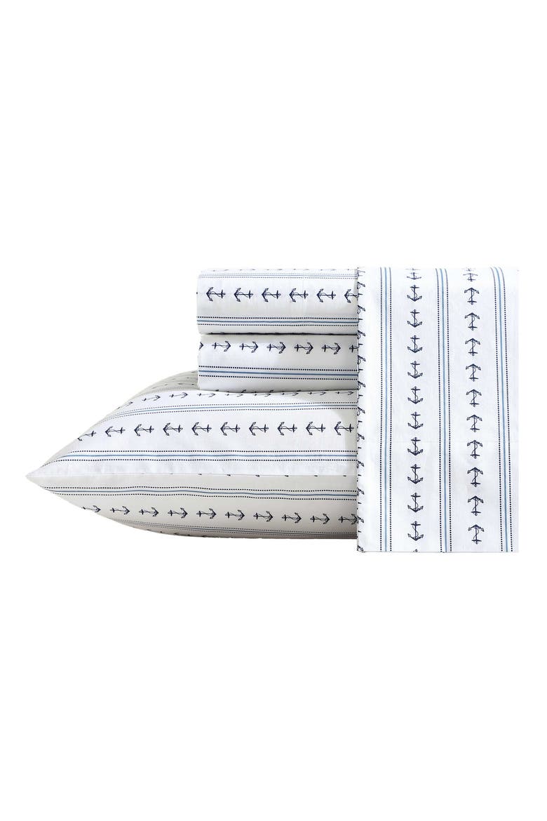 Anchor Lines 200 Thread Count Sheet Set, Main, color, DARK BLUE