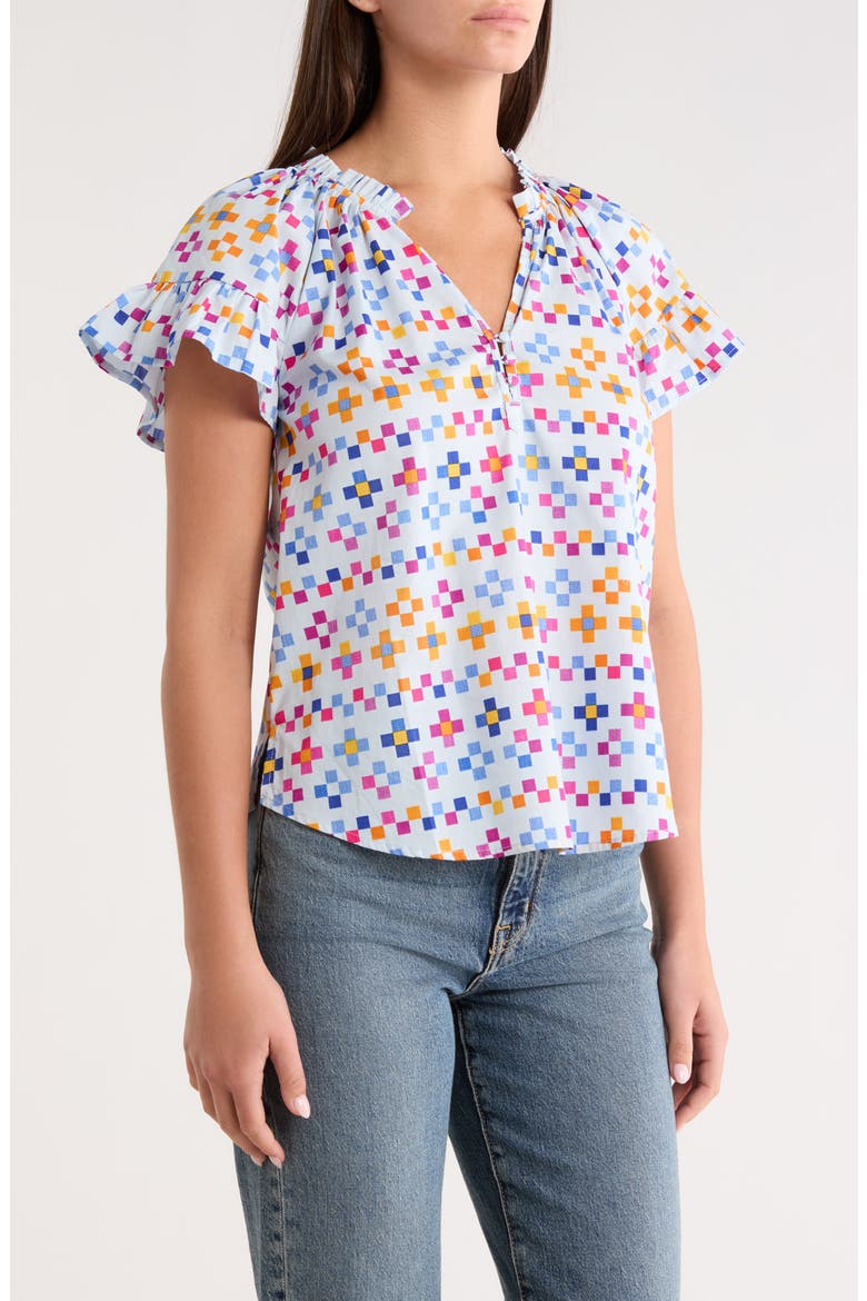 Kessa Geo Macy Ruffle Cotton Top, Alternate, color, LIGHT BLUE MULTI