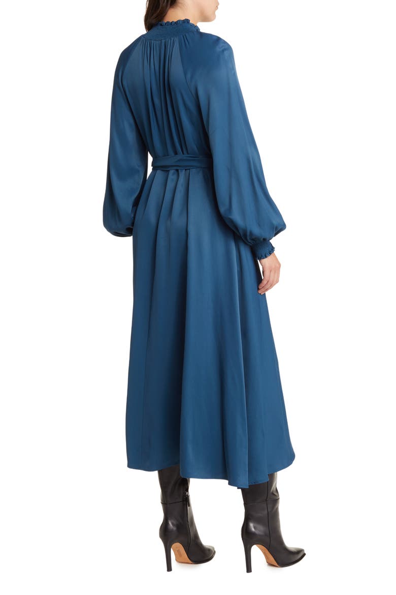 Smocked Neck Long Sleeve Dress, Alternate, color, BLUE CERAMIC