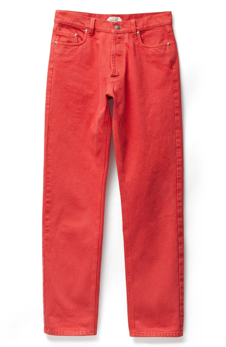 Versace Gender Inclusive Straight Leg Jeans, Alternate, color, Red