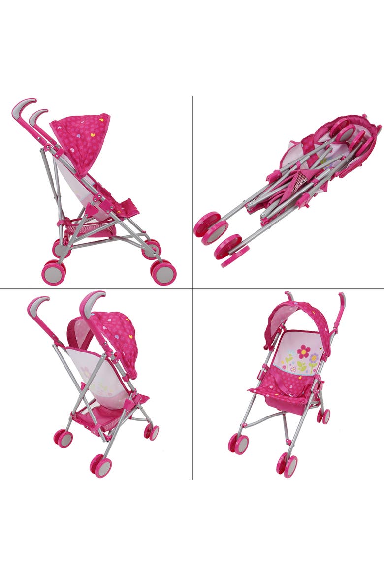 Garden Doll Stroller W/ Retractable Canopy, Safety Harness, Storage Basket, Alternate, color, Pink