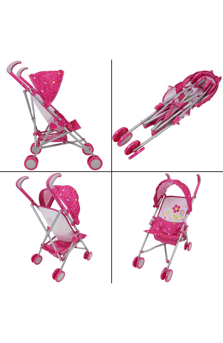 509 Garden Doll Stroller W/ Retractable Canopy, Safety Harness, Storage Basket, Alternate, color, Pink