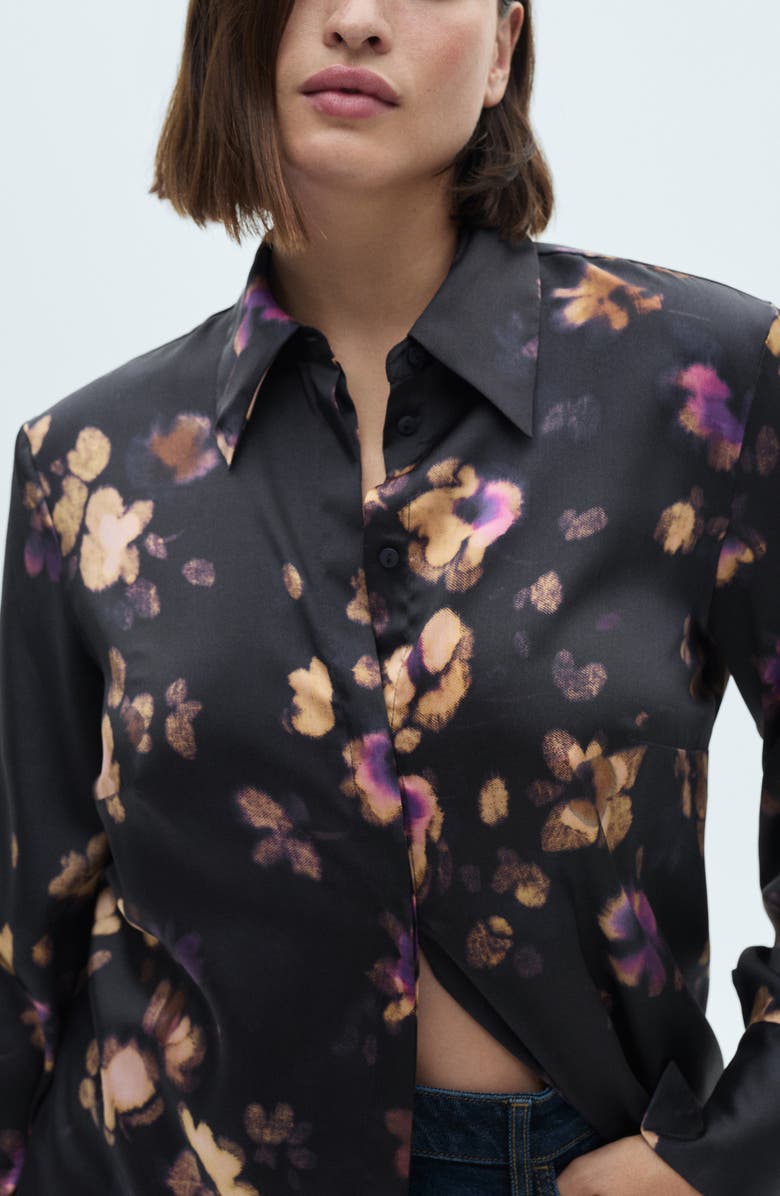 MANGO Abstract Print Satin Button-Up Shirt, Alternate, color,