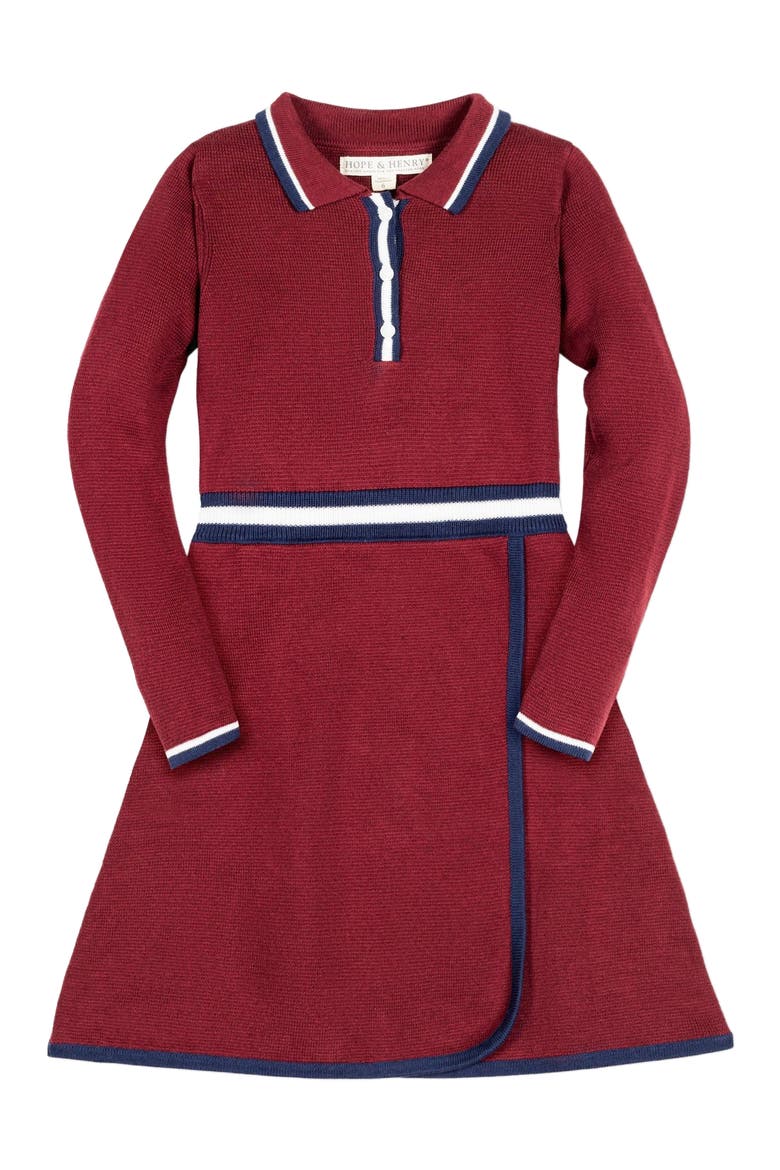 Girls' Organic Henley Sweater Dress, Kids, Main, color, Oxblood with Tipping