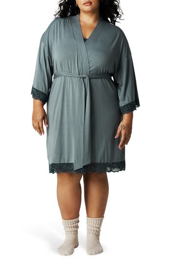 Posh Peanut Lace Trim Robe In Green