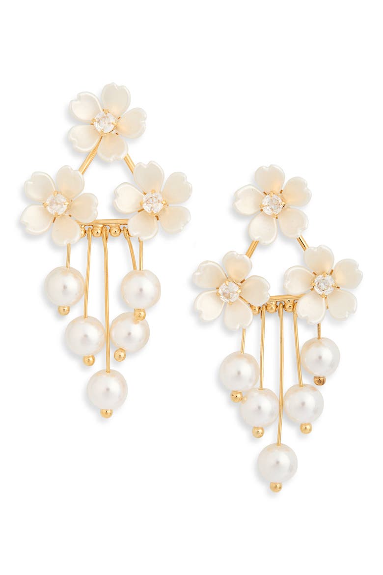 Regina Faux Pearl Flower Statement Earrings, Main, color, GOLD