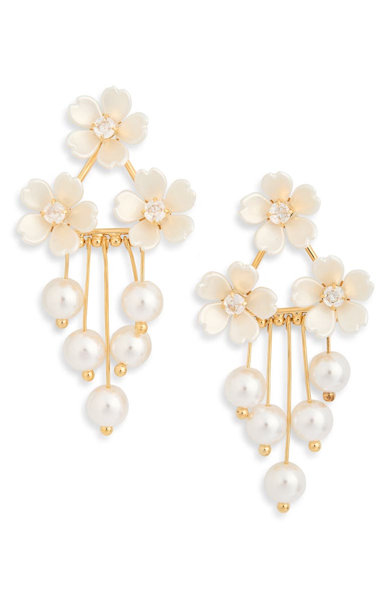 EYE CANDY LOS ANGELES Regina Faux Pearl Flower Statement Earrings, Main, color, Gold