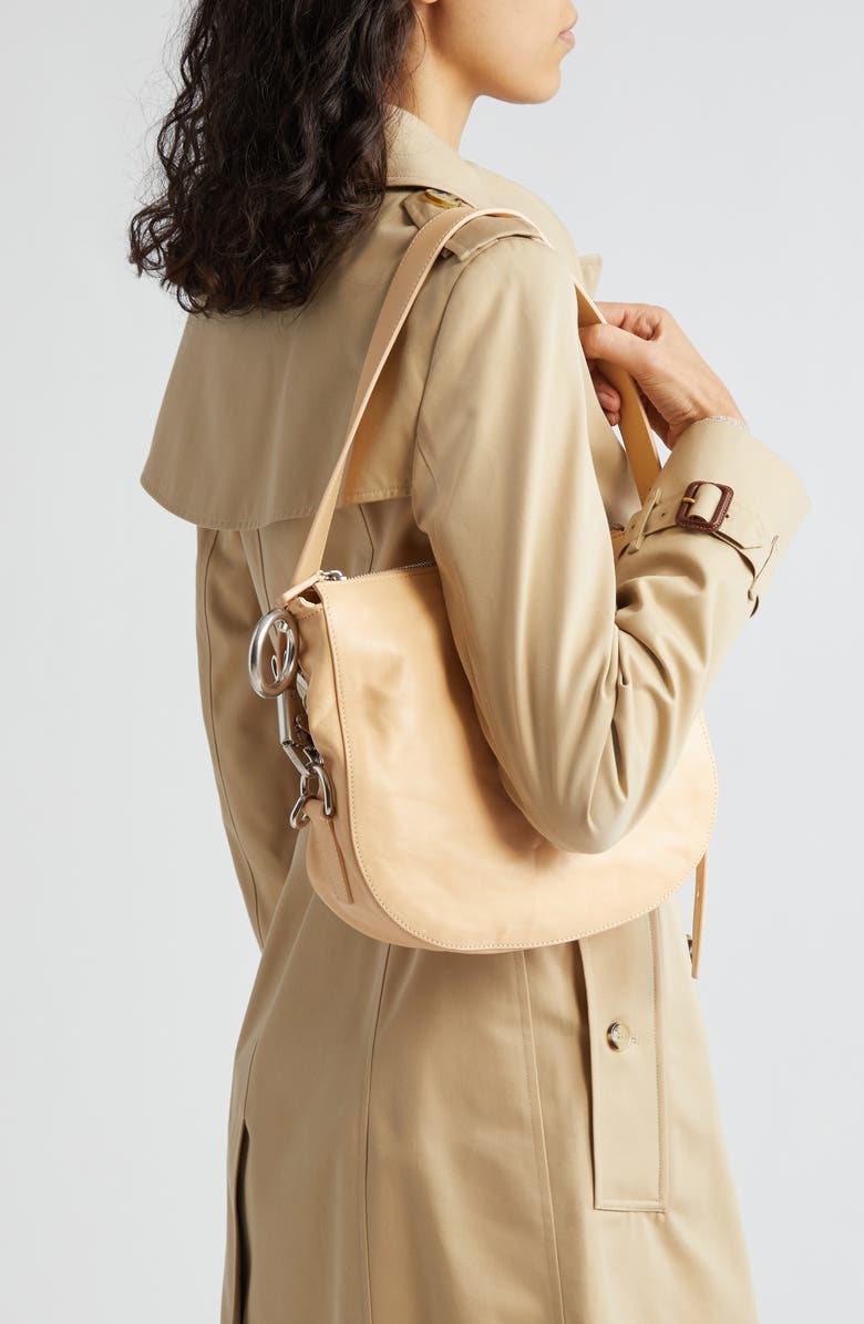 Burberry Small Knight Asymmetric Crinkle Leather Shoulder Bag, Alternate, color, Beige