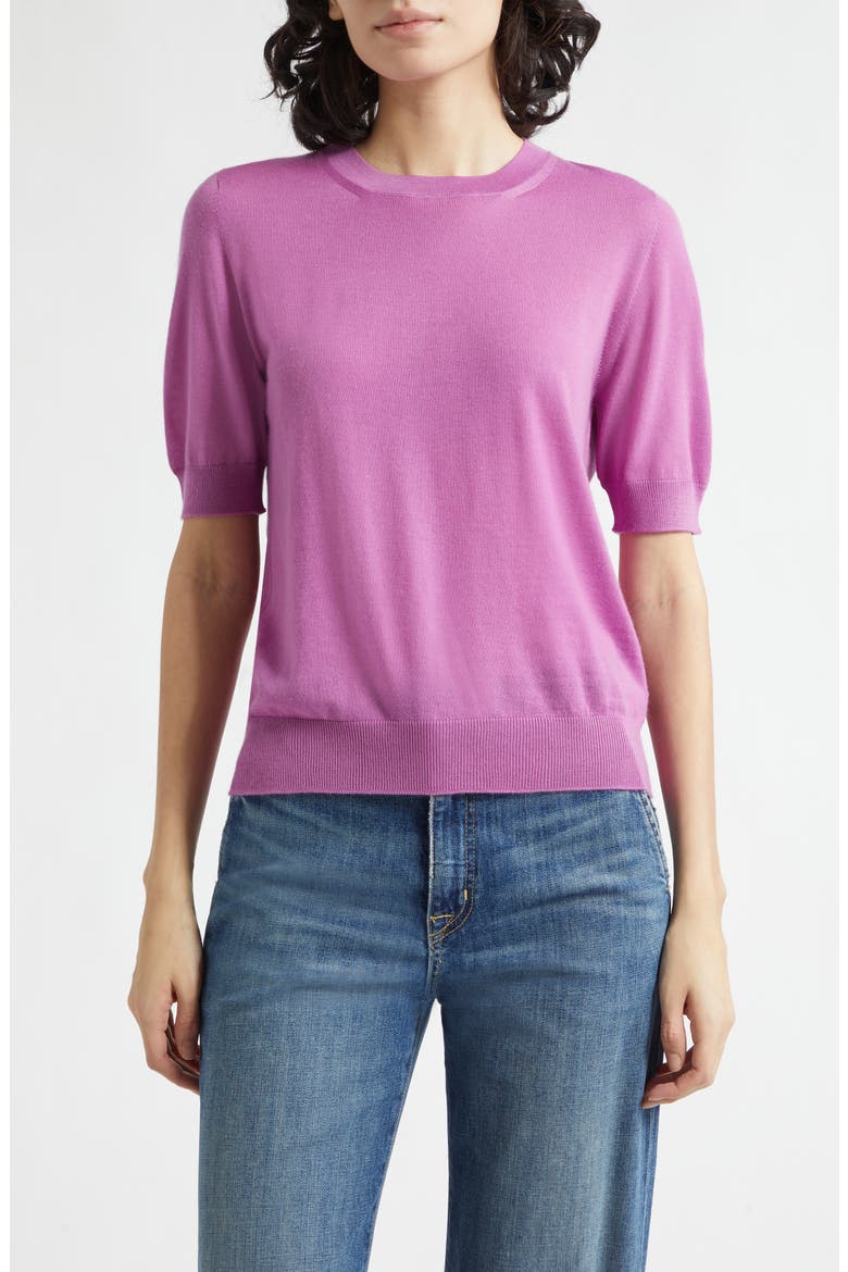 Honor Short Sleeve Cashmere Crewneck Sweater, Main, color, WILD ORCHID