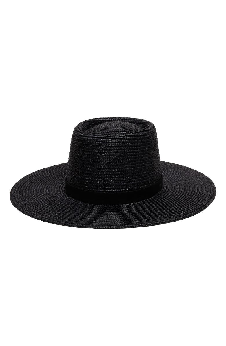 Wyeth Straw Boater Hat, Main, color, Black