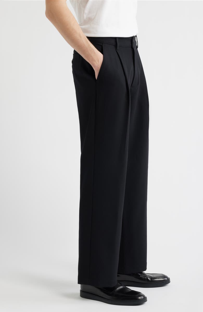 Open Edit Relaxed Pleated Stretch Twill Pants, Alternate, color, Black