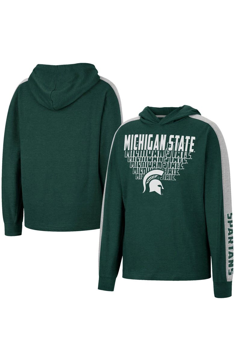 COLOSSEUM Youth Colosseum Heathered Green Michigan State Spartans Wind Changes Raglan Hoodie T-Shirt, Main, color,
