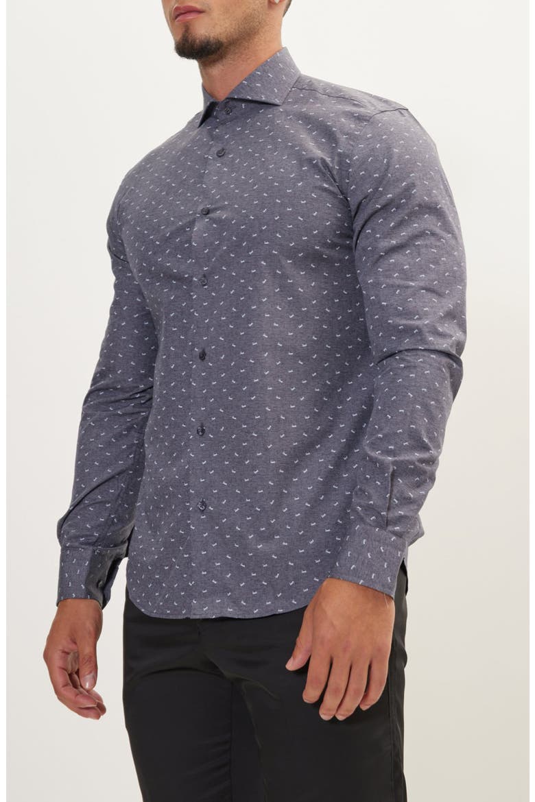 Print Cotton Dress Shirt, Alternate, color, ANTHRACITE
