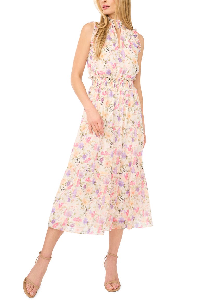 Floral Mock Neck Midi Dress, Main, color, NEW IVORY