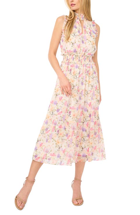 Floral Mock Neck Midi Dress