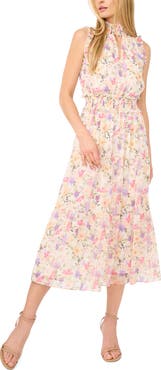 CeCe Floral Mock Neck Midi Dress