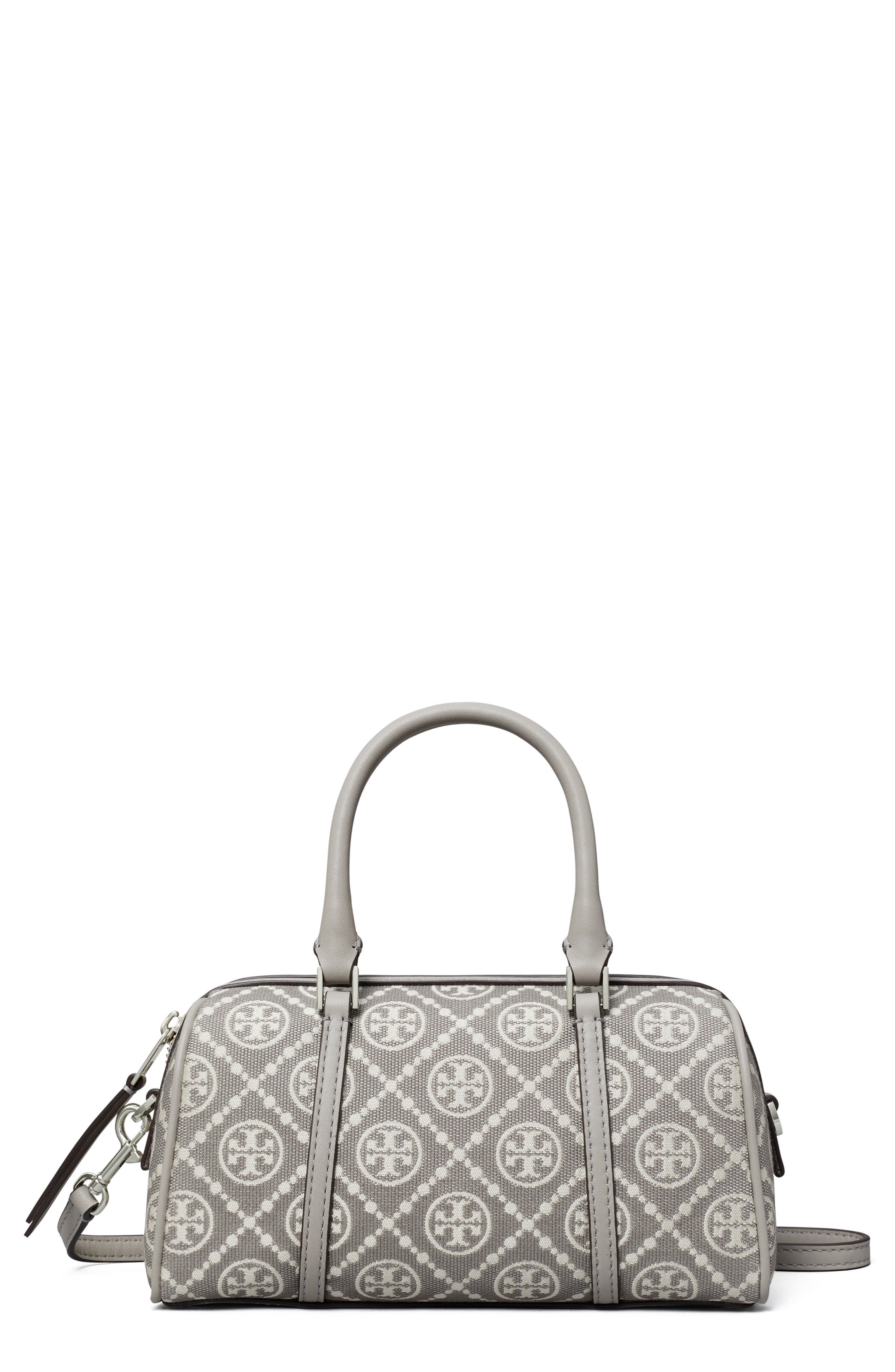 Tory Burch Mini T Monogram Jacquard Utility Barrel Bag, Main, color, Gray