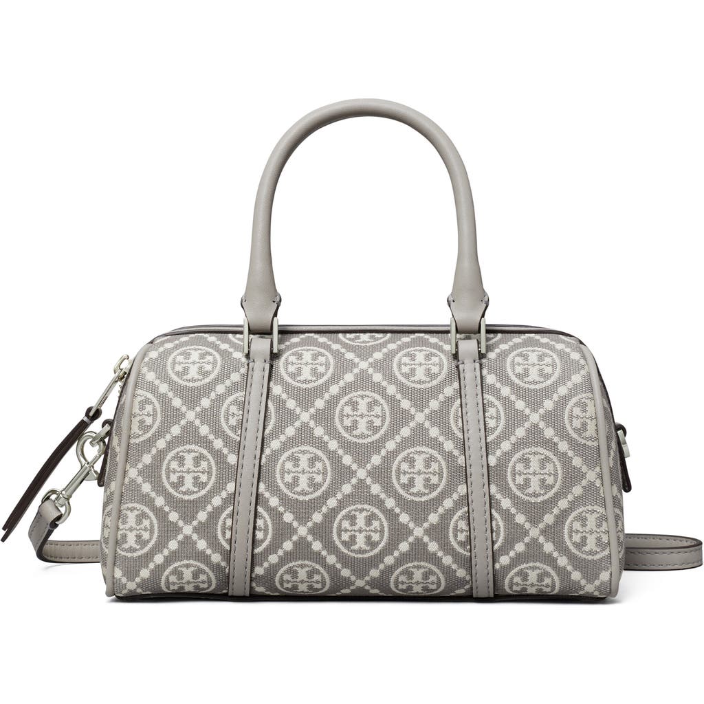 Tory Burch Mini T Monogram Jacquard Utility Barrel Bag In Gray