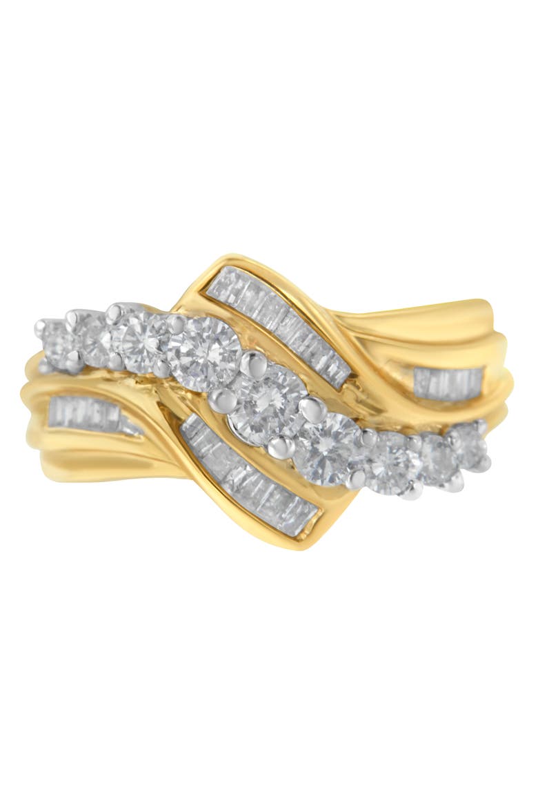 10K Two-Toned 1.0 Cttw Diamond Bypass Ring, Main, color, Yellow Gold