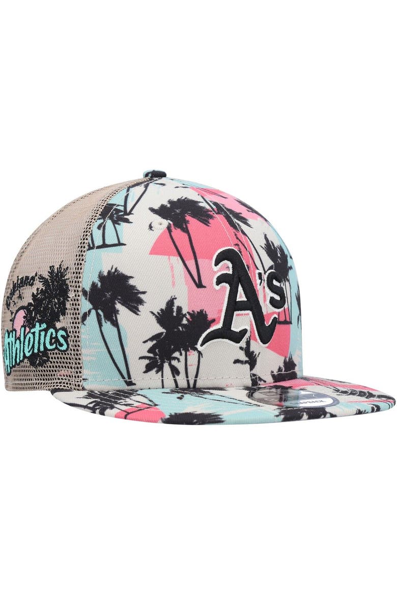 Men's New Era Natural Oakland Athletics Retro Beachin' Trucker 9FIFTY Snapback Hat, Main, color, Natural