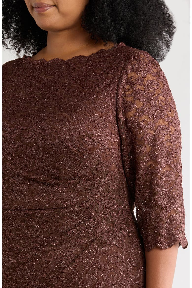 Side Tuck Lace Sheath Gown, Alternate, color, CHOCOLATE