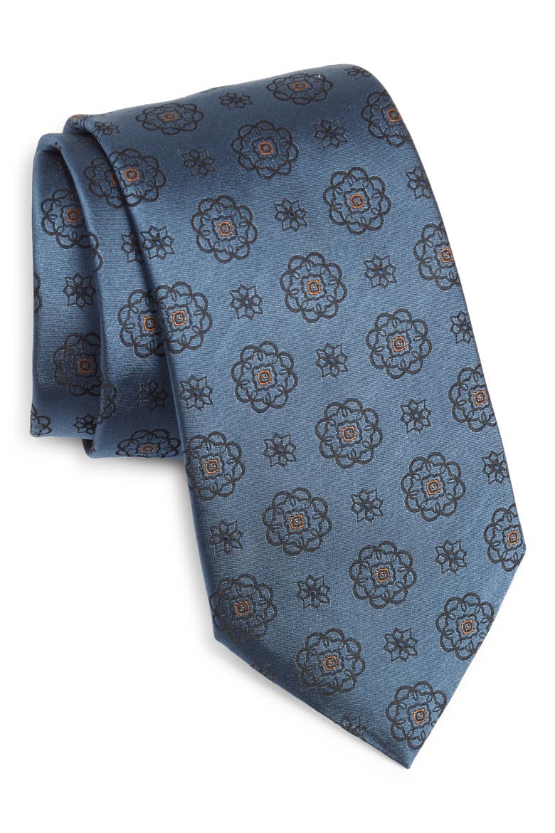 Ermenegildo Zegna Floral Medallion Silk Tie, Main, color, GREY