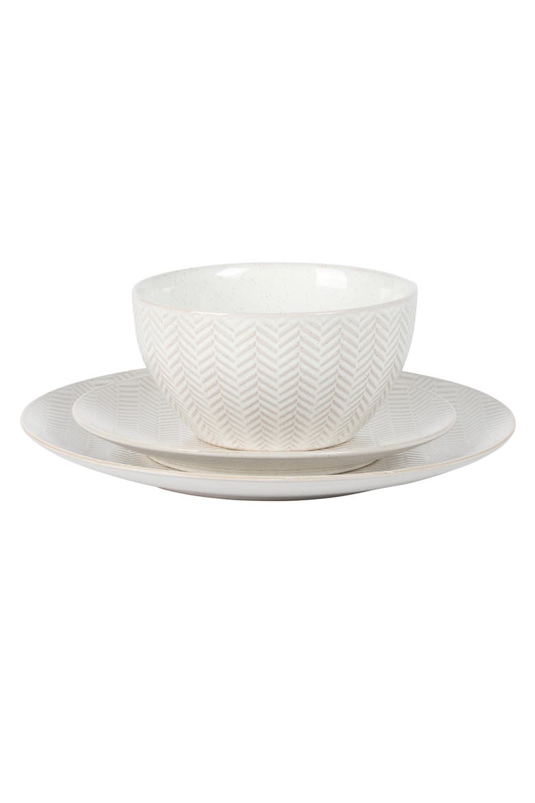 Oyster Tide 12-Piece Embossed Reactive Glaze Stoneware Dinnerware Set, Alternate, color, White