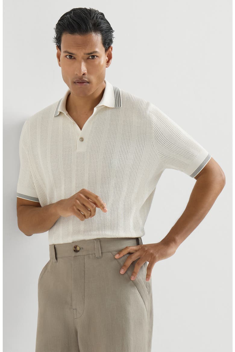 Cotton textured rib knit polo, Alternate, color, White