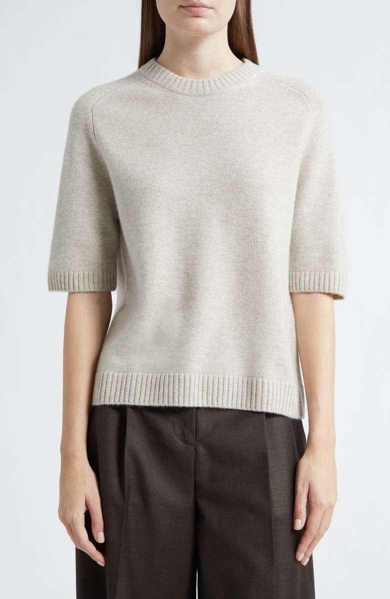 LOULOU DE SAISON Dara Elbow Sleeve Cashmere Sweater, Main, color, Beige Melange