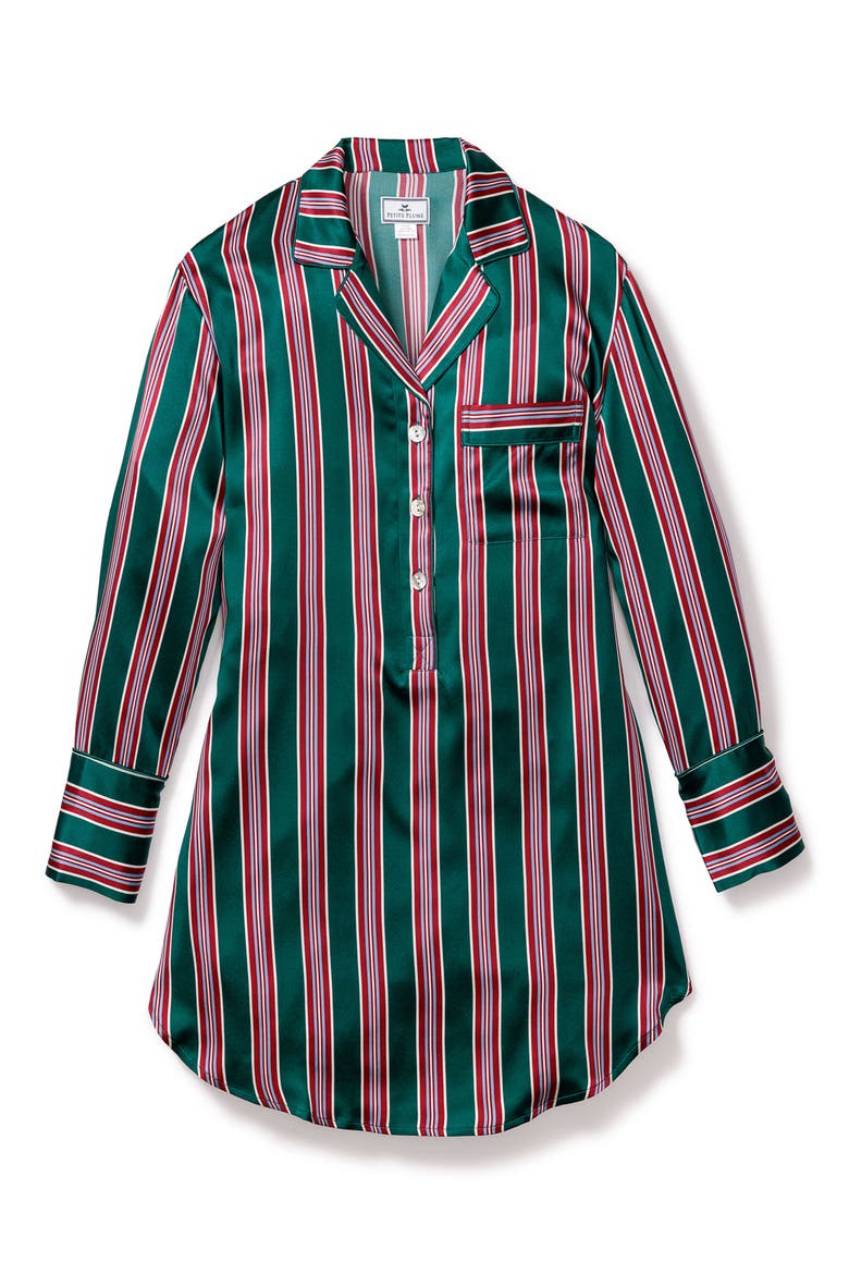 Lancaster Stripe Mulberry Silk Nightgown, Alternate, color, GREEN