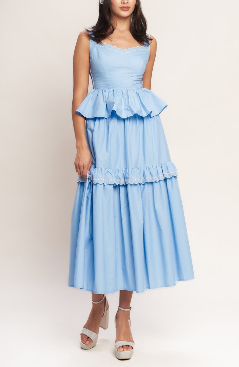 FLYING TOMATO Embroidered Peplum Tank, Alternate, color, Light Blue