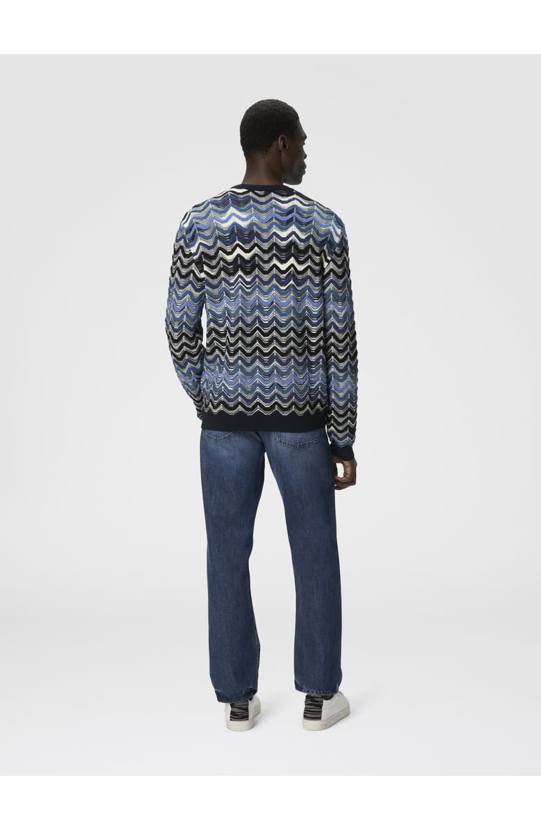 Missoni Crew Neck Sweater With Geometric Zigzag Pattern, Alternate, color, Blue