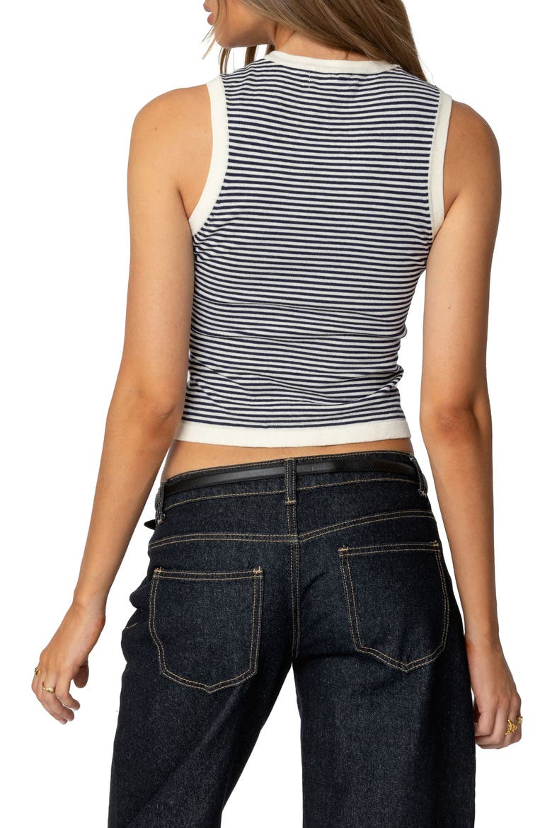 Everson Stripe Sleeveless Knit Crop Top, Alternate, color, CREAM-AND-NAVY