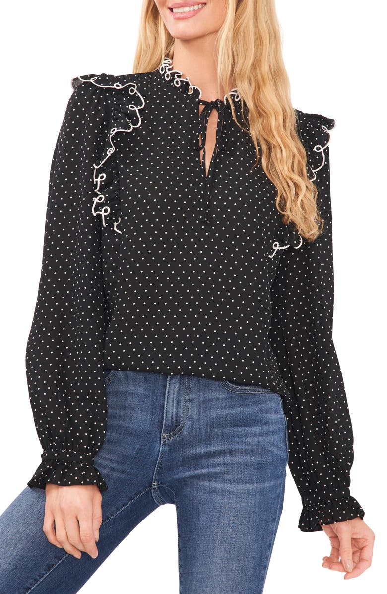 CeCe Ruffle Tie Neck Top, Main, color, 