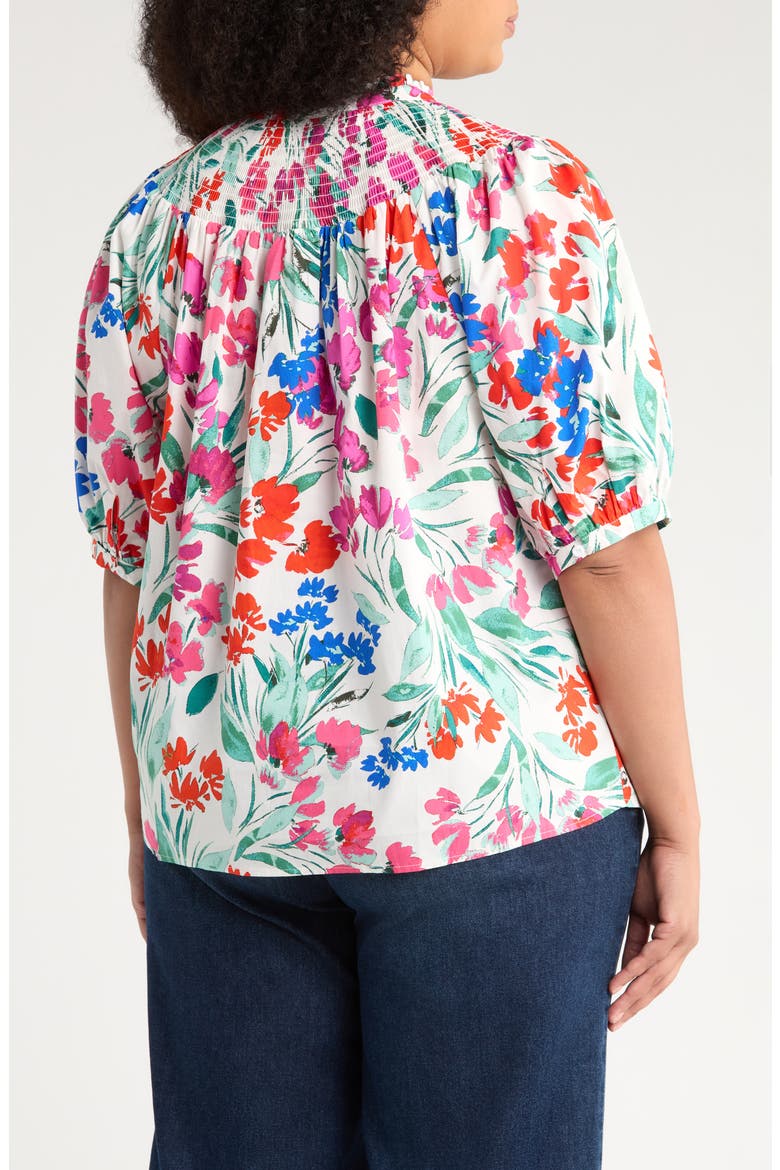 Kivia Smocked Floral Print Top, Alternate, color, WHITE/ RED/ BLUE