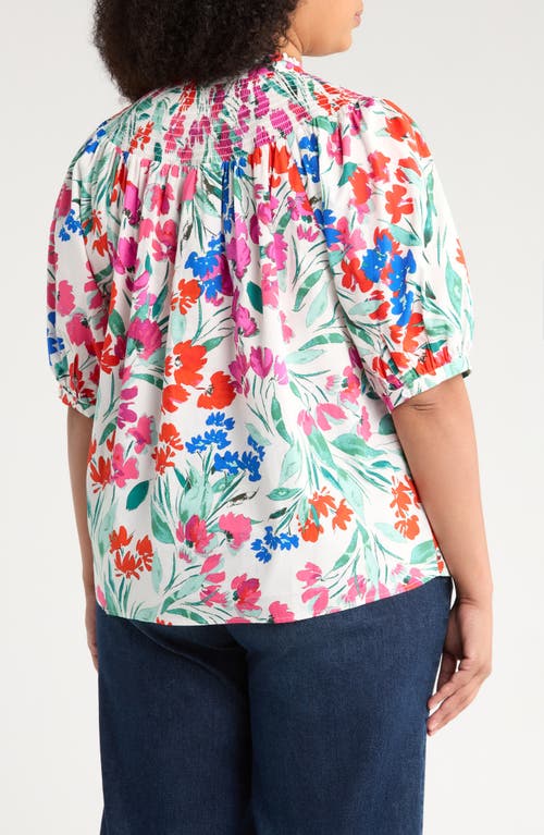 Sugarlips Kivia Smocked Floral Print Top In Multi