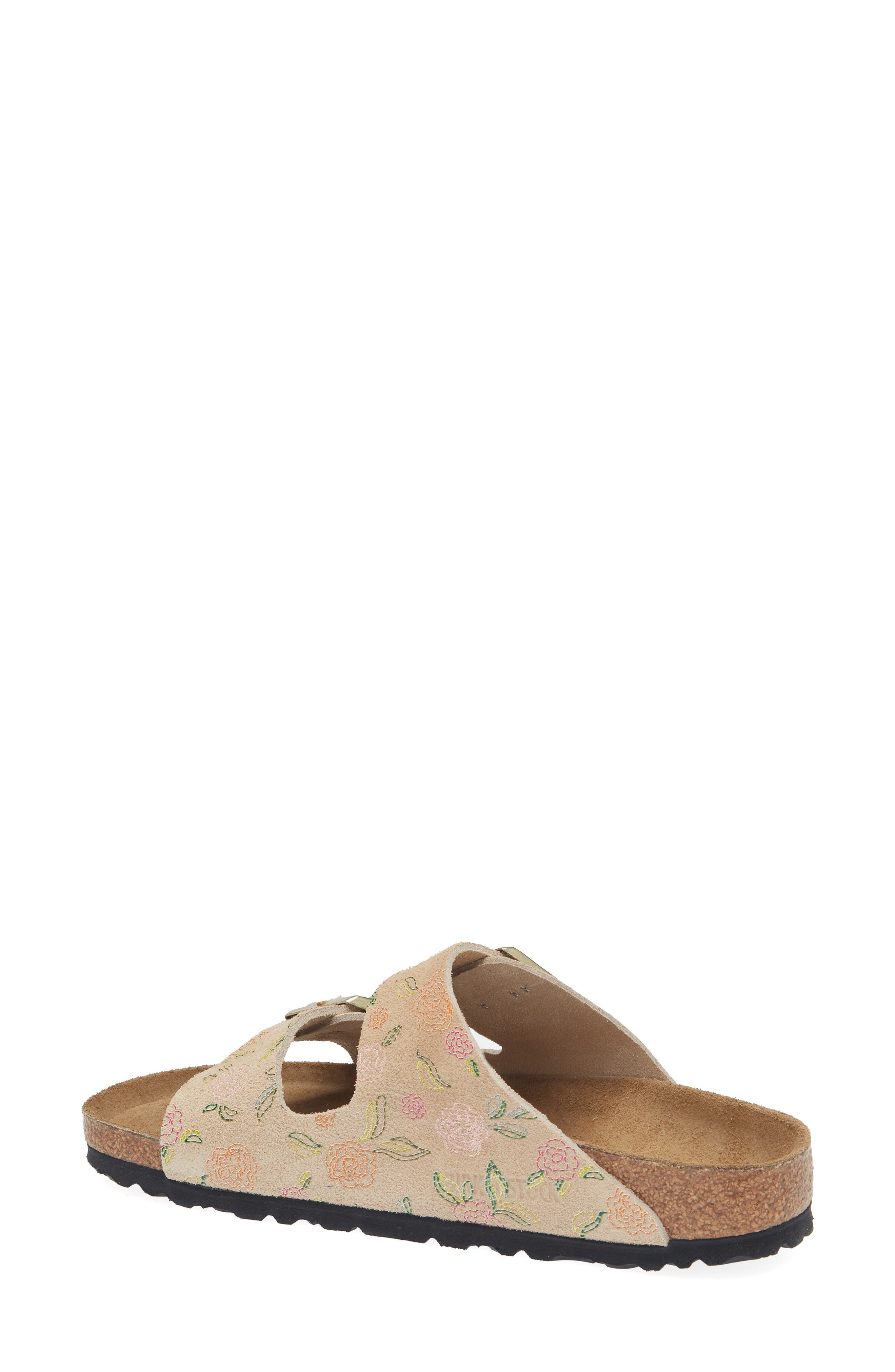 Birkenstock Arizona Flower Print Slide Sandal, Alternate, color, Sandcastle Suede