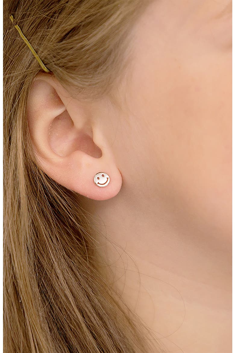 Polished Smiling Face Earrings, Alternate, color, Silver