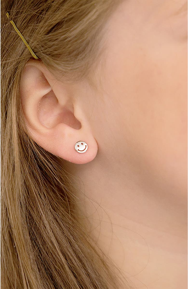 In Season Jewelry Polished Smiling Face Earrings, Alternate, color, Silver