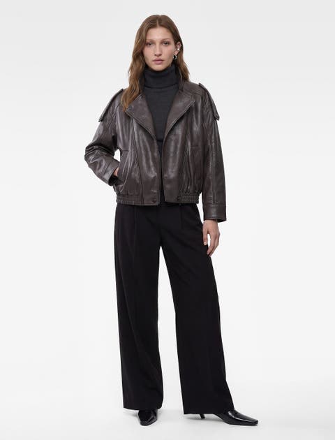 Long Sleeve Funnel Neck Oversized Faux Leather Biker Jacket