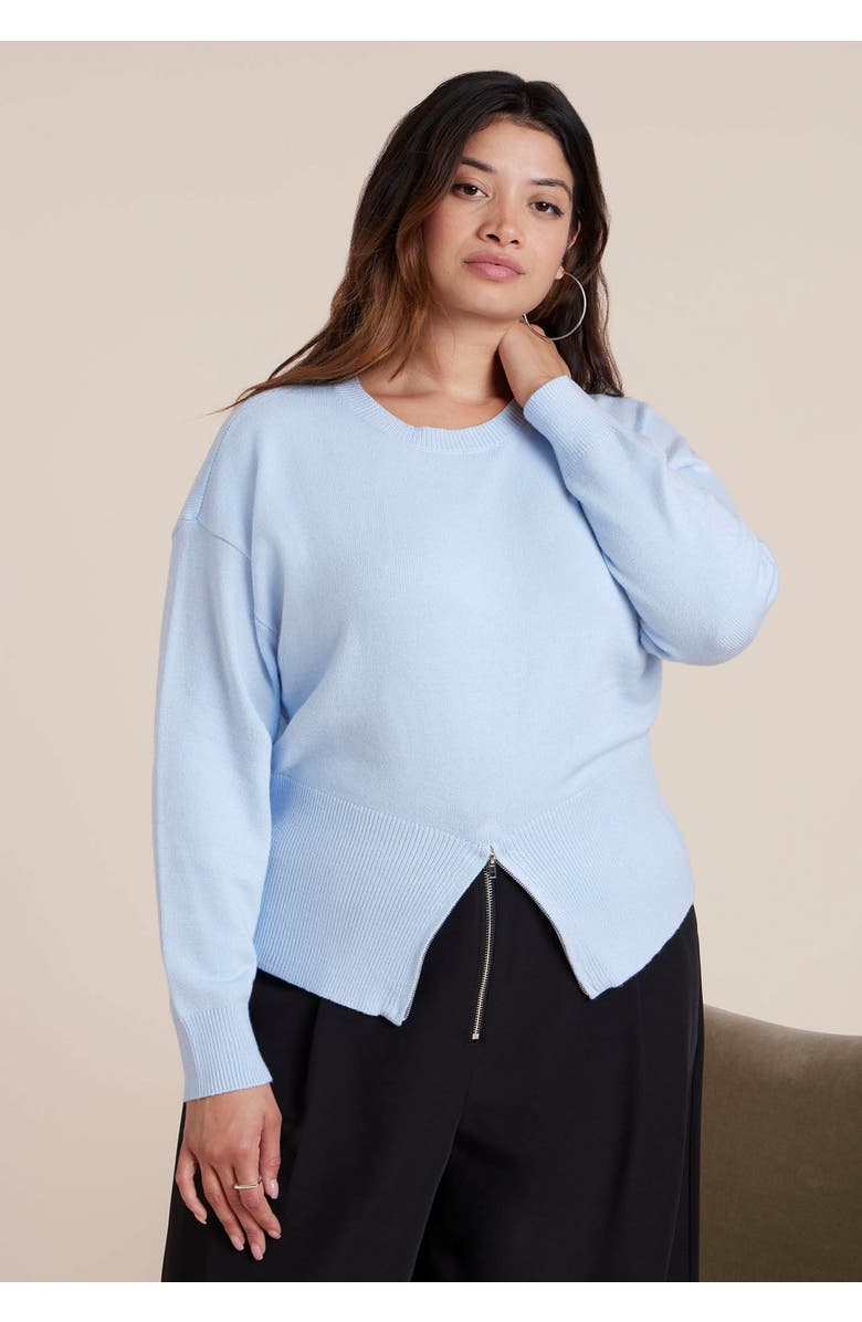 ELOQUII Zipper Hem Sweater, Main, color, Crystal Blue